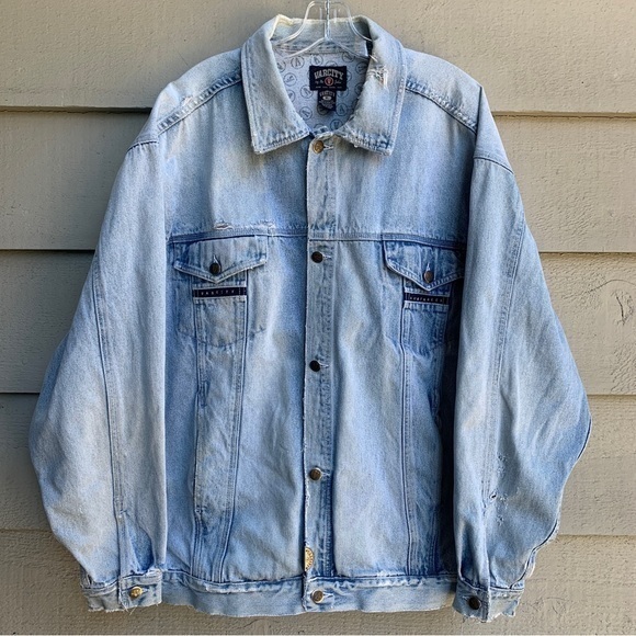 Vintage Varcity Dungarees Denim Jacket Trucker Broken In Distressed 90s Size XL